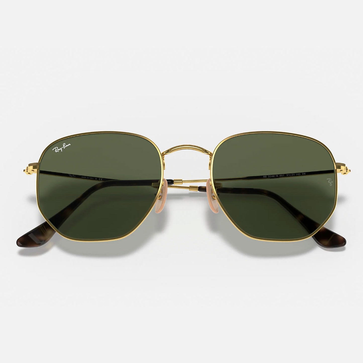 Ray-Ban Hexagonal 3548 001 Marco Dorado Lente Verde Gafas de Sol Unisex Talla M