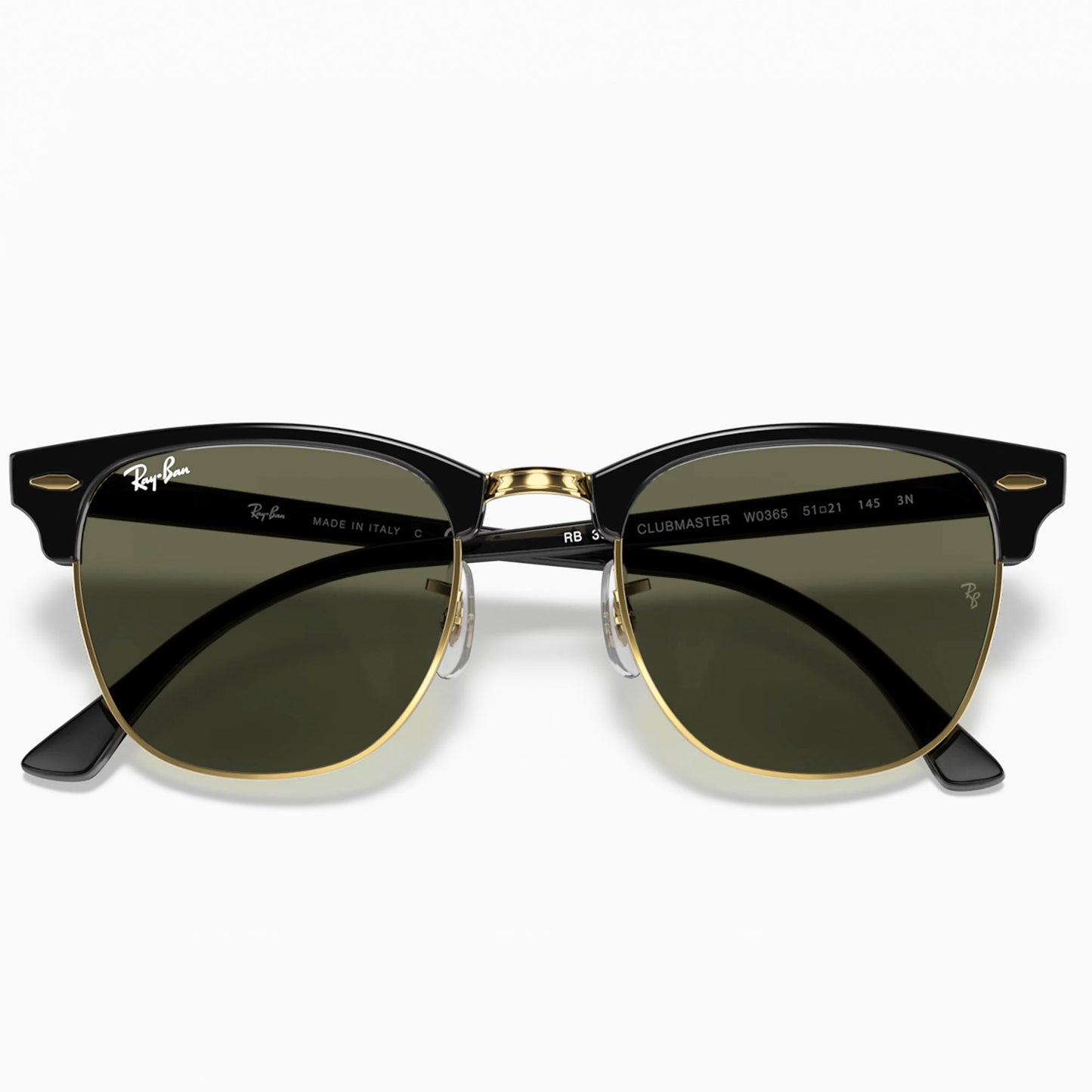 Ray-Ban Clubmaster RB3016 W0365 Marco Negro Lente Verde Gafas de Sol Clásicas Unisex Negro 51mm