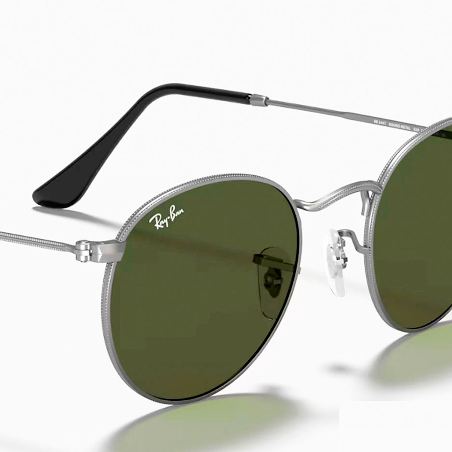 Ray Ban Round Metal Unisex RB3447 Marco Gun Metal Lente Verde Talle M