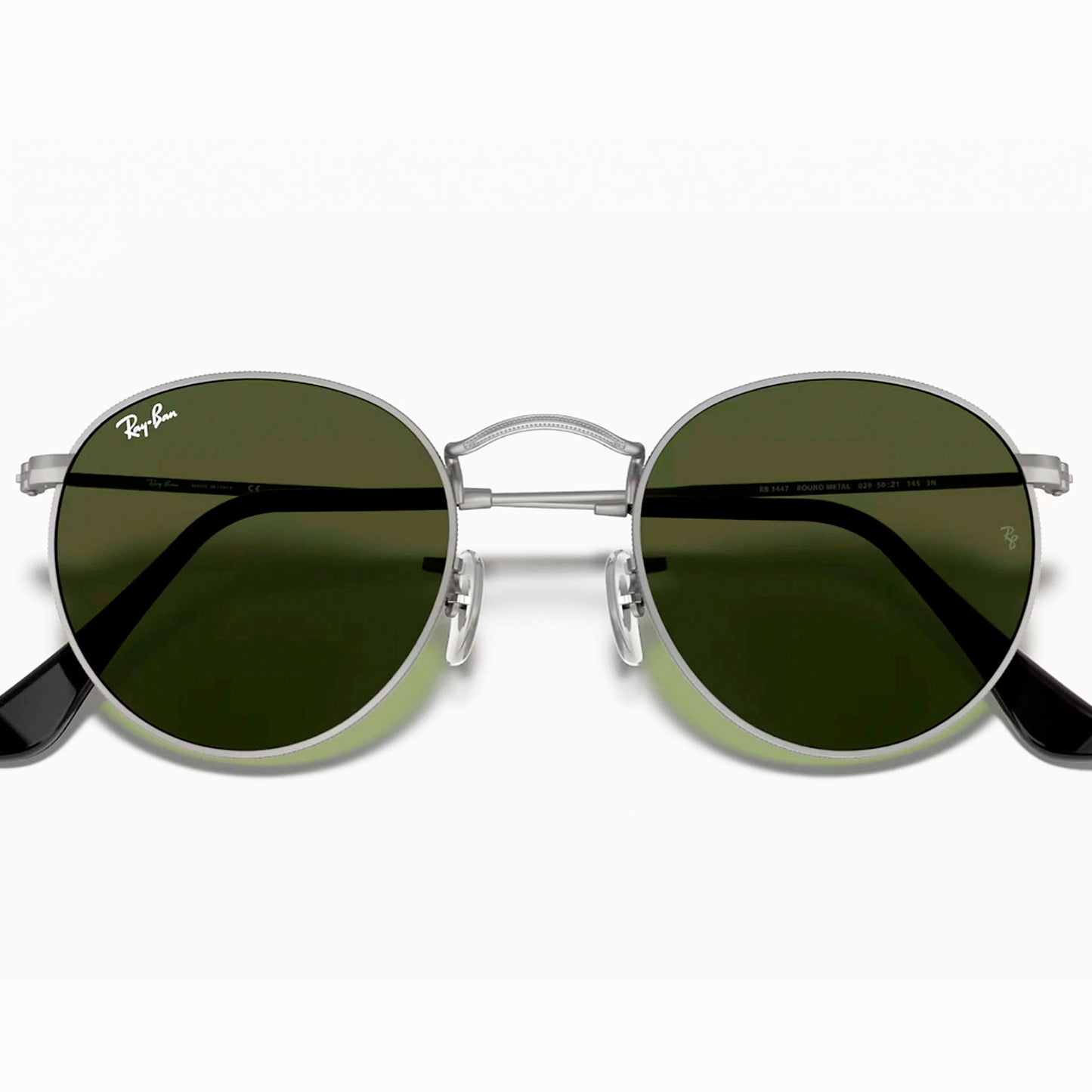 Ray Ban Round Metal Unisex RB3447 Marco Gun Metal Lente Verde Talle M