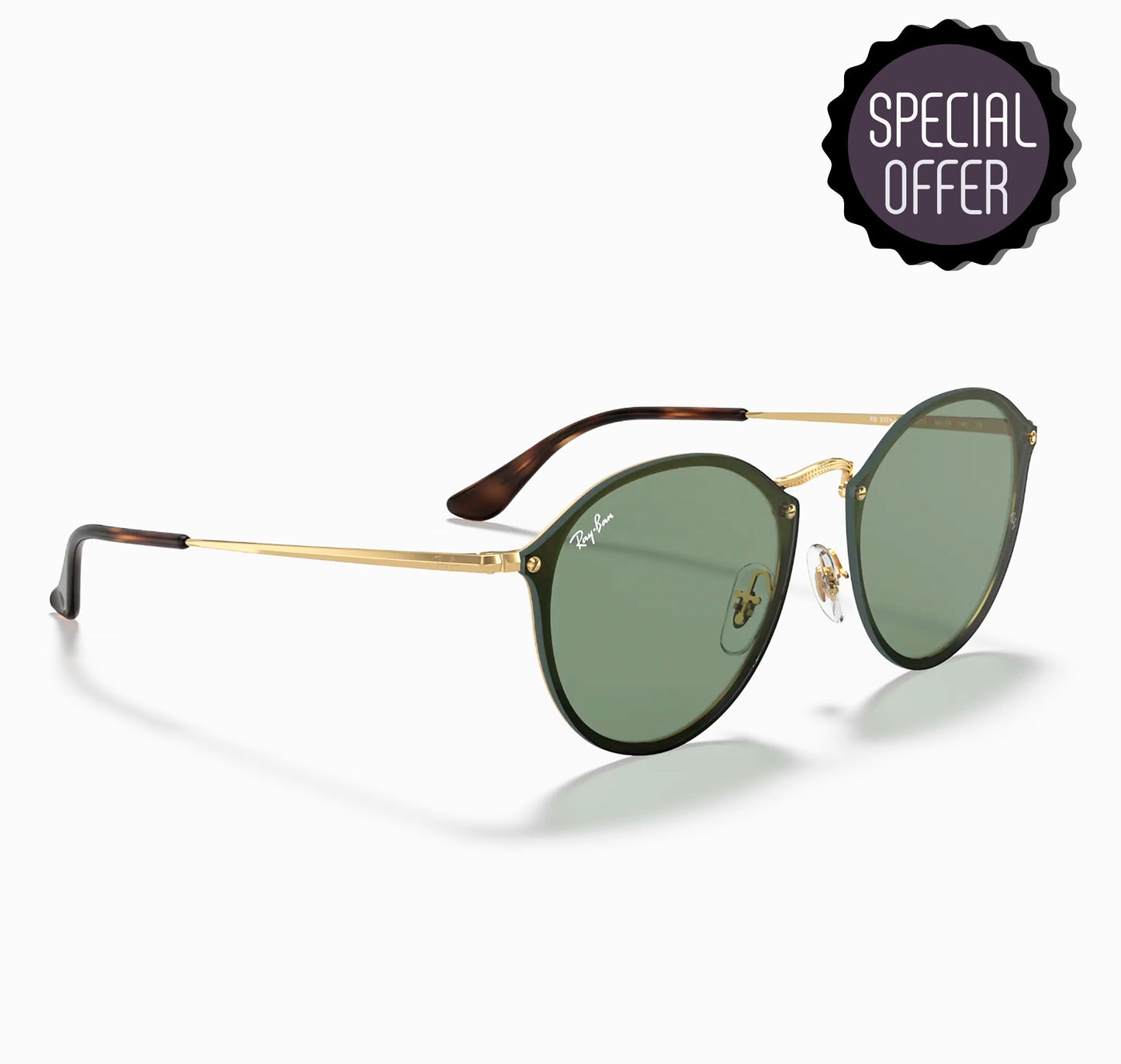 Ray-Ban Round Blaze RB3574N 001/71 Marco Dorado y Negro Lente Verde Gafas de Sol Unisex
