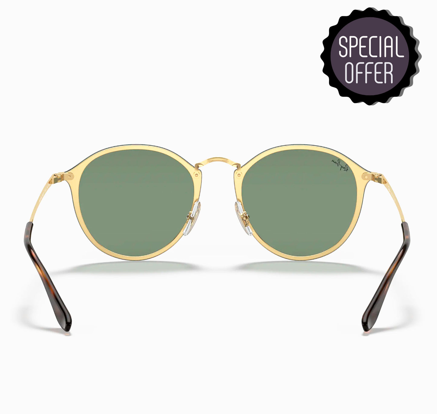 Ray-Ban Round Blaze RB3574N 001/71 Marco Dorado y Negro Lente Verde Gafas de Sol Unisex