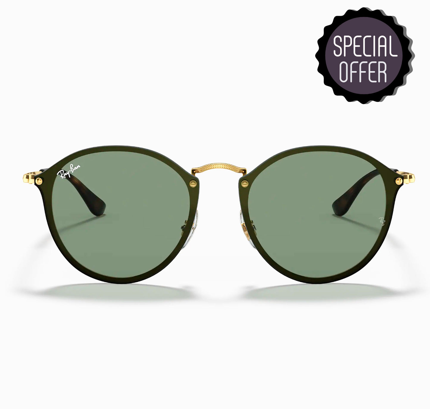 Ray-Ban Round Blaze RB3574N 001/71 Marco Dorado y Negro Lente Verde Gafas de Sol Unisex