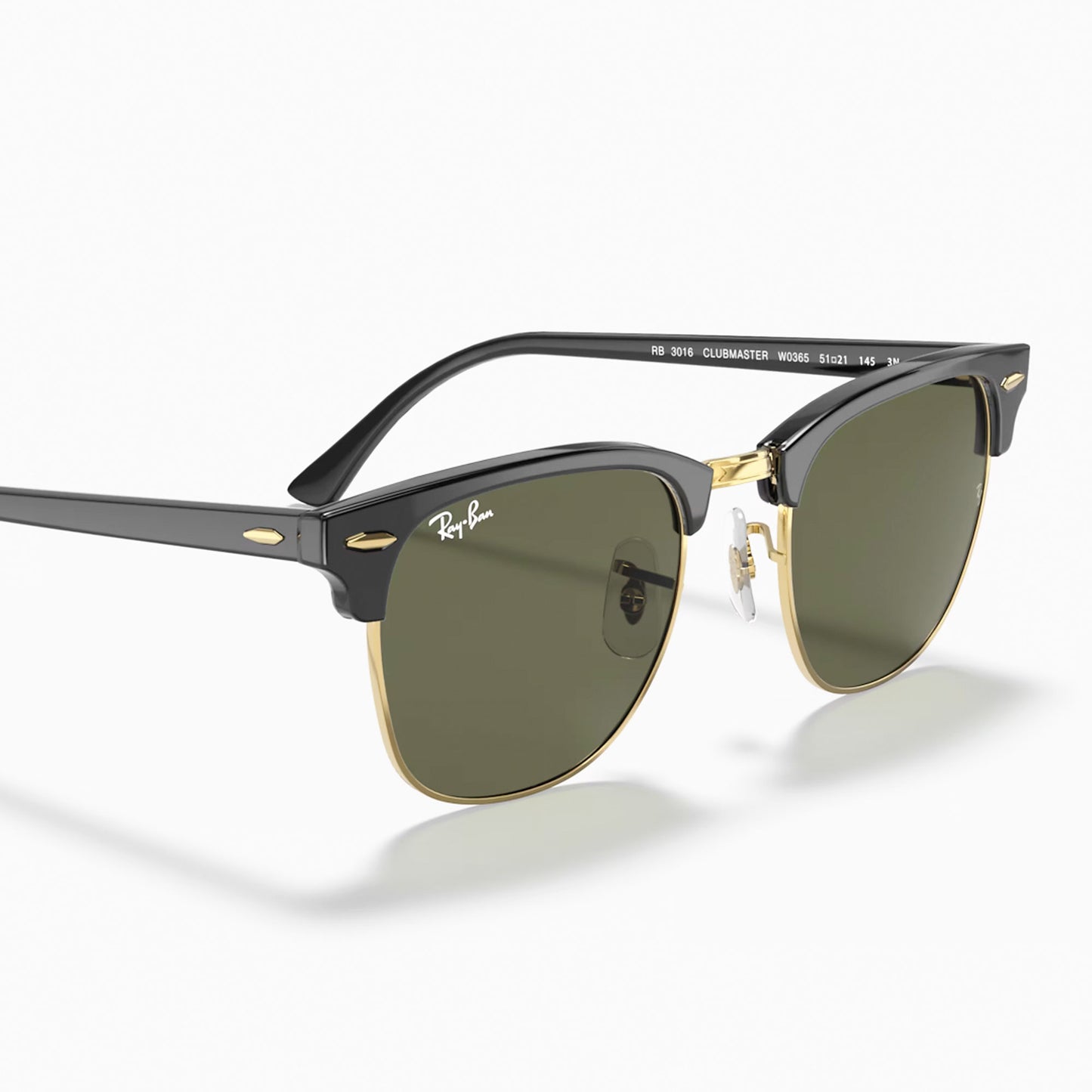Ray-Ban Clubmaster RB3016 W0365 Marco Negro Lente Verde Gafas de Sol Clásicas Unisex Negro 51mm